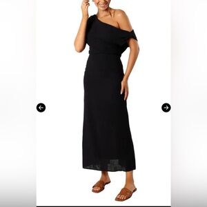 Petal & Pup Cosma off Shoulder Linen Black Maxi Dress